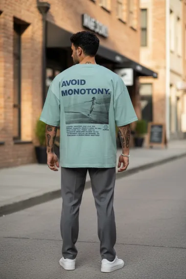 Tricou barbati vernil, cu imprimeu pe spate, oversize 11819 O1-3.3